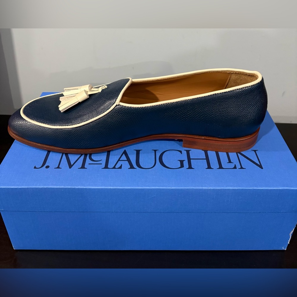 JMcLaughlin Oskar Leather Belgian Loafers | navy | size: 12